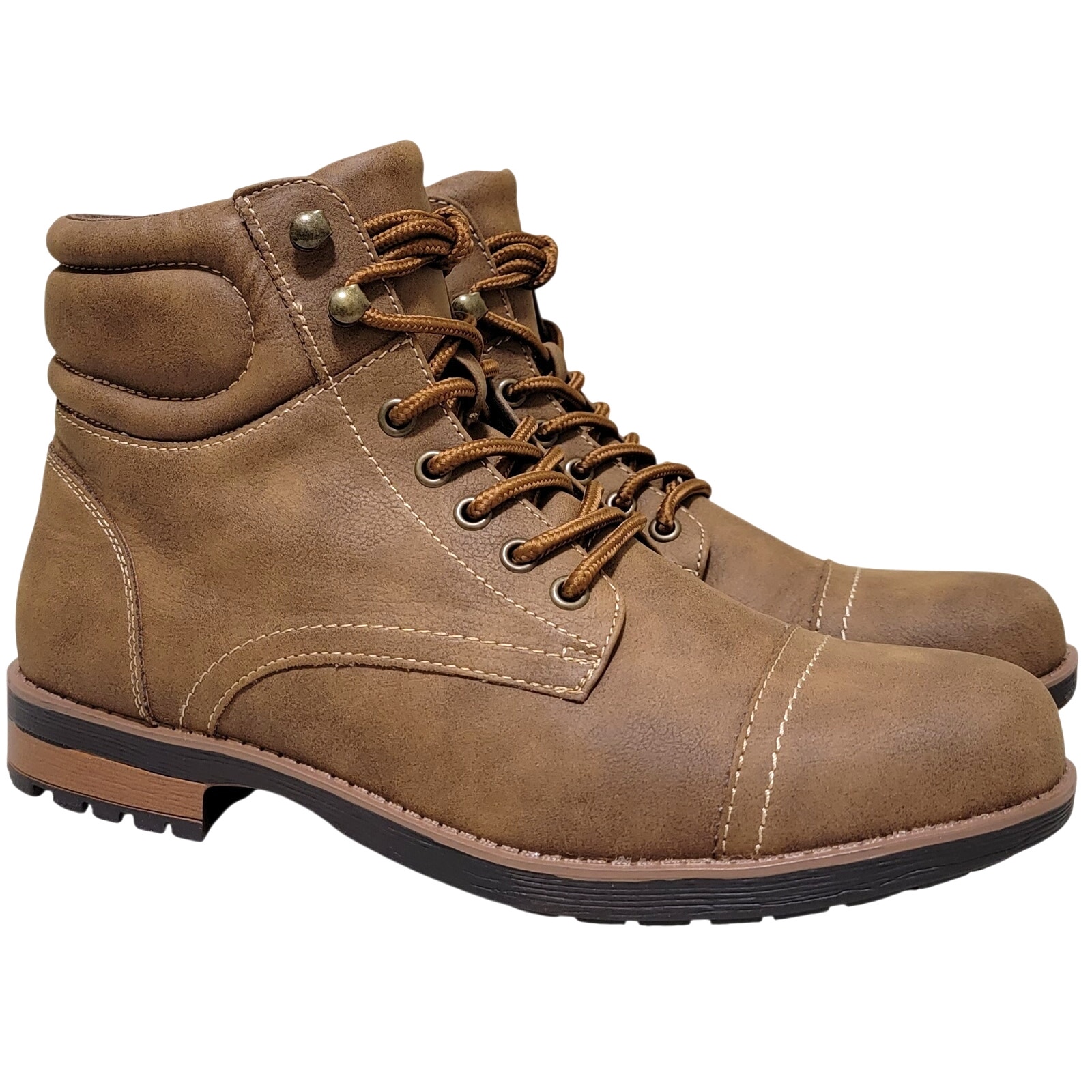 Sun + Stone Men Baker Combat Hiker Boots Size Us 10m Brown Faux Leather
